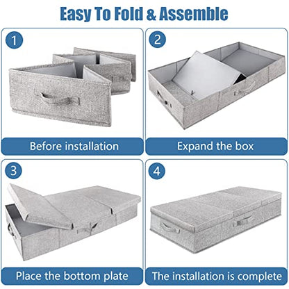 Underbed Storage Containers Bin with Lids, Large Under Bed Storage Organizer Box with Handle, Foldable Under the Storage Bags for Organizing Clothes, Shoes, Blankets, Pillows