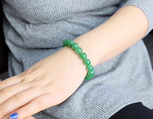 Falari 10mm Natural Semi Precious Gemstone Stretch Bracelet Unisex - color: Green Aventurine