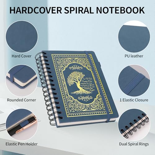 A5 Hardcover Spiral Notebook Tree of Life Journal Daily Journals for Writing Travel Notebooks Journal for Women Men 80GSM Paper Leather Spiral Journal,5.7"x8.3"（Spiral Tree -Dark Blue) - color: Spiral Tree of Life-dark Blue