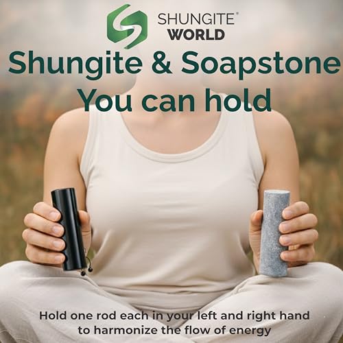 Shungite World 2 pcs Authentic Shungite and Soapstone Harmonizers Cylinders Set Chakra Healing Crystals for Grounding Shungite Stones for Meditation Magnetic Therapy Negative Energy Protection
