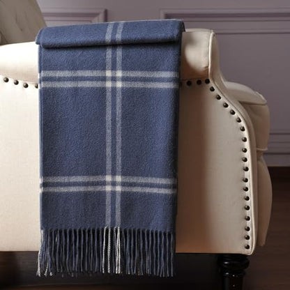 CUDDLE DREAMS Premium Cashmere Throw Blanket with Fringe, Luxuriously Soft (Plaid Blue) - color: Plaid Blue