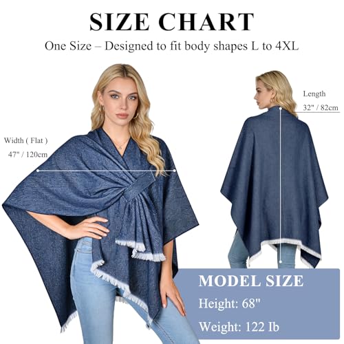 QUIRAI Shawl Wraps for Women, Elegant Pashmina Poncho Shawl for Air Conditioned Rooms,Birthday Gifts for Women Mom Wife - color: Navy Blue