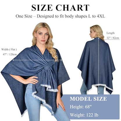 QUIRAI Shawl Wraps for Women, Elegant Pashmina Poncho Shawl for Air Conditioned Rooms,Birthday Gifts for Women Mom Wife - color: Navy Blue