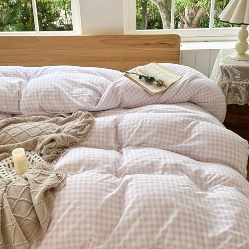 Pink Gingham Cotton Weighted Blanket Cover 60"x80", Checked Plaid Duvet Cover for Weighted Blanket, Grid Cotton Heavy Blanket Duvet Cover (Pink Gingham, 60"x80") - color: Pink Gingham (No Blanket), size: 60"x80"