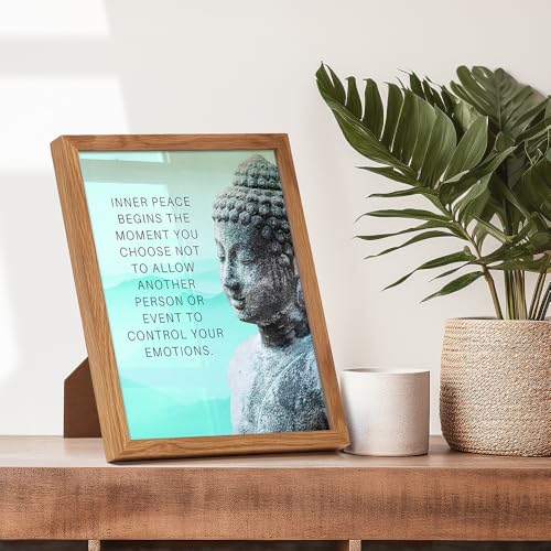 Buddhism Buddha Statue Art Print FRAMED - Inspirational Motivational Zen Quote Wall Decor for Bathroom, Home, Apartment, Spa, Yoga or Meditation Room, Unique Gift for New Age Women - 8x10 Blue Picture - size: 8"L x 10"W, style: Framed
