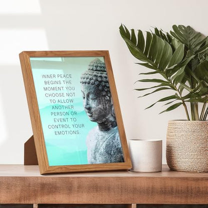 Buddhism Buddha Statue Art Print FRAMED - Inspirational Motivational Zen Quote Wall Decor for Bathroom, Home, Apartment, Spa, Yoga or Meditation Room, Unique Gift for New Age Women - 8x10 Blue Picture - size: 8"L x 10"W, style: Framed