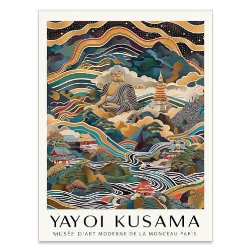 Yayoi Kusama Canvas Wall Art Vintage Japanese Poster Abstract Buddha Decor Picture Prints 12X16 in Unframed Oriental Painting Artwork Suitable for Meditation Room Yoga Living Room Bedroom Gallery - color: Japanese Art04, size: 16"L x 12"W, style: Unframed