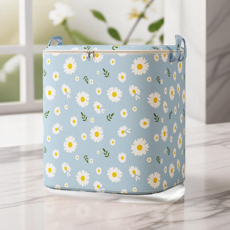 1pack Large Blue Foldable Clothes Storage Bag with Zipper & Handles - Quilt Organizer for Bedding, Blankets & Wardrobe