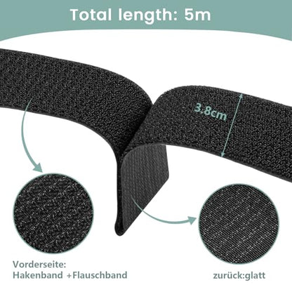 1.5In x 16Ft Cinch Straps Heavy Duty With 20 Buckles, Black Nylon Hook and Loop Straps, Reusable Long Cable Ties for Organizer or Storage