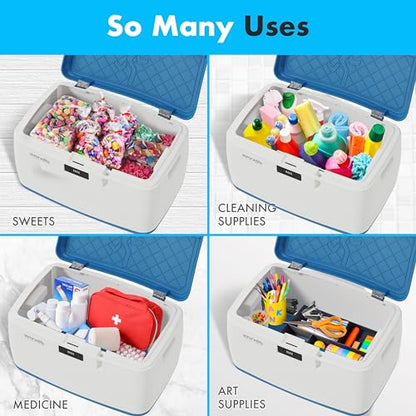 SereneLife Locking Storage Container Bin - 8 Gallon Large Capacity - Stackable Storage Tote Deck Tough Box - Durable Plastic Household Organizer Bins with Lid, Combination Lock Security - SLSBIN10