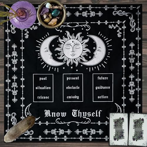 Knana Tarot Altar Cloth - Silk Mat for Reading with Tarot Card Bag - color: Tarot Card Layout