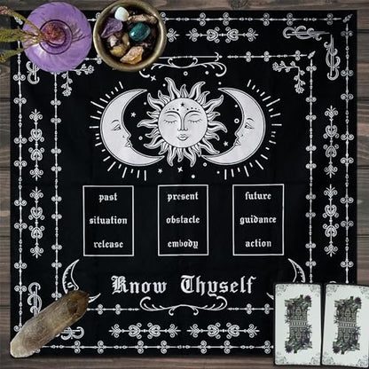 Knana Tarot Altar Cloth - Silk Mat for Reading with Tarot Card Bag - color: Tarot Card Layout