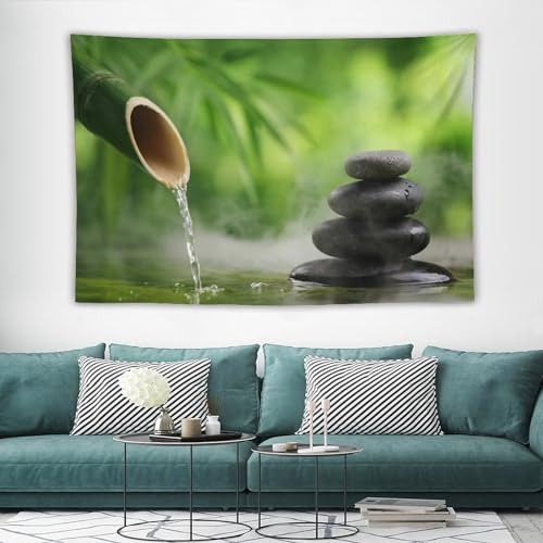 HZOHNAGO Zen Spa Tapestry Stone Bamboo Water Flow Pattern Printed Wall Tapestry Wall Hanging for Bedroom Living Room Dorm 90" W x 60" H - color: Zen Spa-1, size: 90"L x 60"W