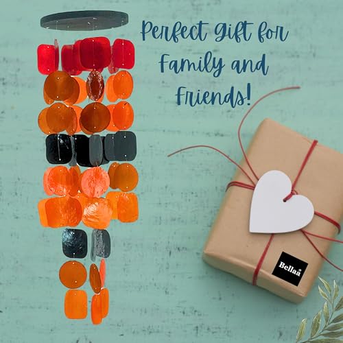Bellaa 20720 Wind Chimes for Outside Capiz Sea Glass Shells Orange Red Black Outdoor Windchimes Home Garden Patio Yard Lawn Unique Gifts Mom Grandma - color: Y Fire