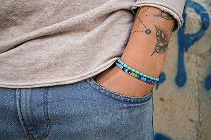 Made by Nami 2 Pcs Boho Surfer Bracelets for Men and Women Waterproof and Adjustable Beach Bracelets for Men and Women Set of 2 Beaded & Braided - color: Turquoise Beads & Turquoise