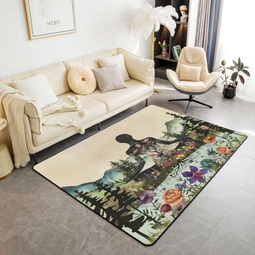 Castle Fairy Yoga Mat Rug for Living Room Bedroom,Botanical Floral Natural Soft Cozy Carpet Chakra Meditation Decor Floor Mat Green Room Decorative Rug,3x5 - color: Green 2, size: 4'11" x 3'3" (Rectangular)