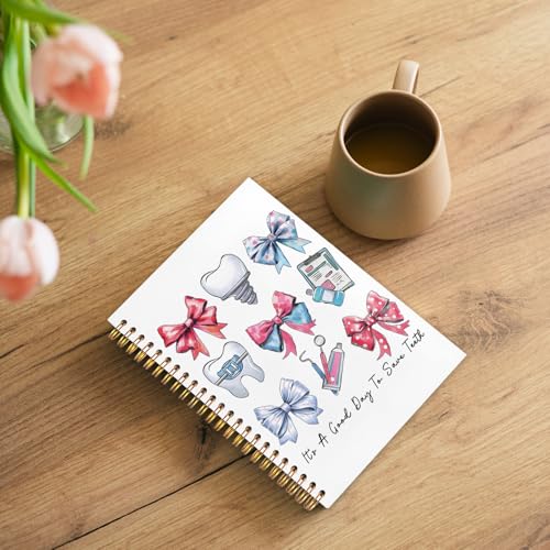 WUCHJ Dentist Gifts Notebook, Dental Hygienist Assistant Gifts Journal, Coquette Bow Dental Spiral Notebook Journal for Note Taking, Dentist Office Supplies, 5.5x8.3 Inch - color: Pink Bow Dentist