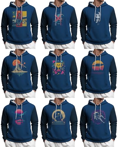 MARSVOVO Hoodies for Men Classic Long Sleeve Pullover Funny Sweatshirts Basic Casual Fashion Fall Hoodies with Pocket - color: Moon and Space, size: 5X-Large