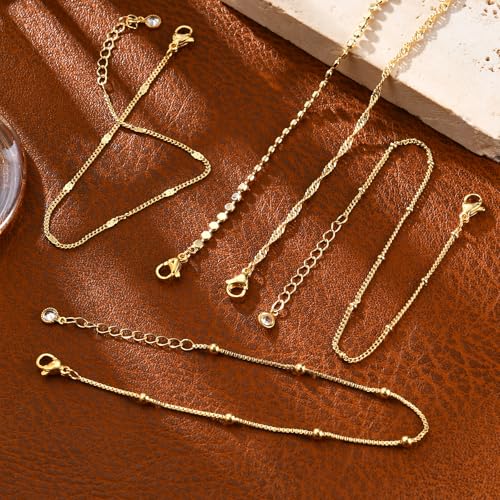 Gold Bracelets for Women, 14K Gold Plated Stackable Bracelet Stack Set Adjustable Charm Paperclip Chain Snake Link Layered Waterproof Jewelry Sets Gifts - style: Bracelets Set /3