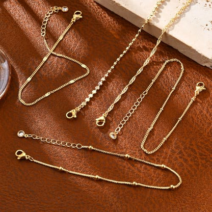 Gold Bracelets for Women, 14K Gold Plated Stackable Bracelet Stack Set Adjustable Charm Paperclip Chain Snake Link Layered Waterproof Jewelry Sets Gifts - style: Bracelets Set /3