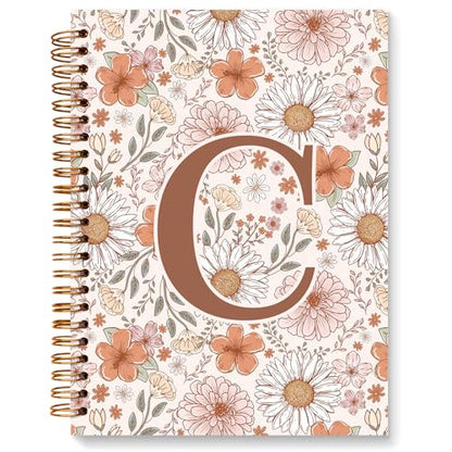 Initial Letter C Floral Notebook Journal, Personalized Monogrammed Gifts Journaling Notebooks for Women Teen Girls, Notebooks for Work, Boho Flowers Daisy Spiral Notebook, 5.5x8.3