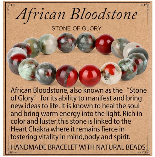 LPBeads Handmade Natural Gemstone Stretch Elastic Bracelet Healing Crystal Round Stone Beads Jewelry Gifts for Women Men - color: African Bloodstone, size: 10mm