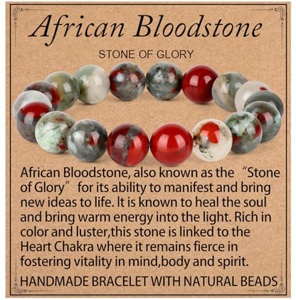 LPBeads Handmade Natural Gemstone Stretch Elastic Bracelet Healing Crystal Round Stone Beads Jewelry Gifts for Women Men - color: African Bloodstone, size: 10mm