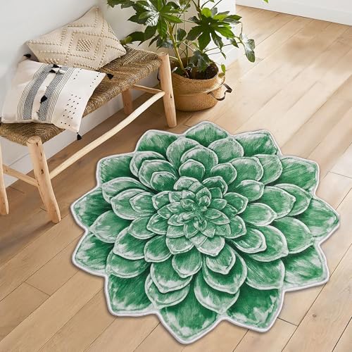 Green Lotus Shape Rug Plush Soft Flower Carpet Nonslip Machine Washable Accent Mat for Kitchen Bathroom Bedroom Entryway Floral Home Decor 6x6 ft - color: Green, size: 5'10" x 5'10" (Irregular)