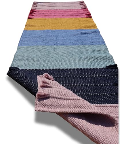 Jaipur Art & Rugs Cotton Yoga Rug - Eco-Friendly Hand-Woven Thick Mat (24”x72”x5mm) for Everyday Fitness at Home - Comfortable & Extra-Long - color: Multicolor 9