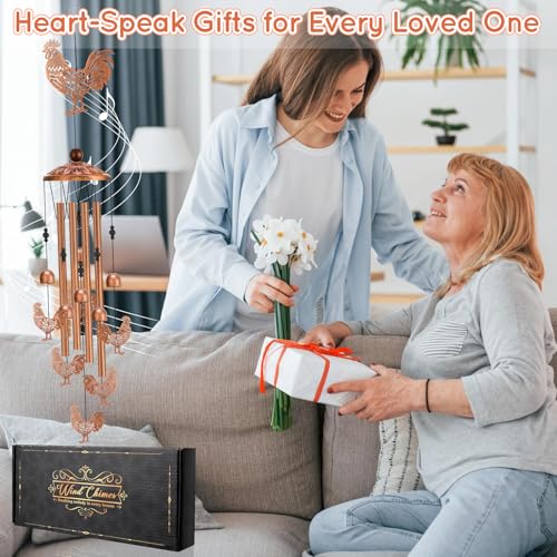 Chicken Wind Chimes for Outside Metal Windchimes Rooster Gifts for Women Men Garden Decor for Patio Yard Memorial