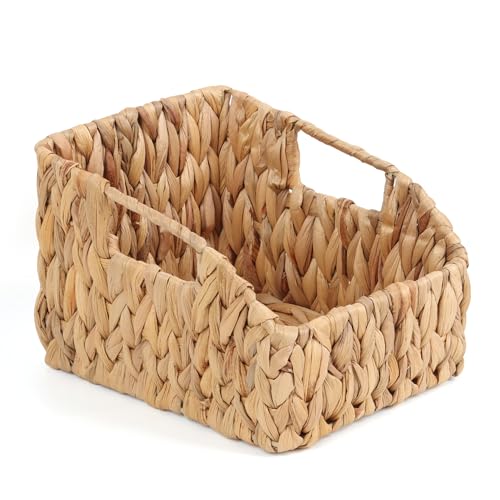 FEILANDUO Wicker Basket with Handles, Handwoven Storage Basket for Pantry, Trapezoid Decorative Baskets for Shelves Home Organizer (Natural(Water Hyacinth), 7.48"L x 9.44"W x 6.49"H) - color: Natural(Water Hyacinth), size: 7.48"L x 9.44"W x 6.49"H