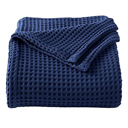 100% Cotton Waffle Weave Bed Blanket | Soft, Breathable, and Lightweight Blanket for All-Season | Perfect for Layering | Brielle Collection (King, Navy) - color: Navy, size: King