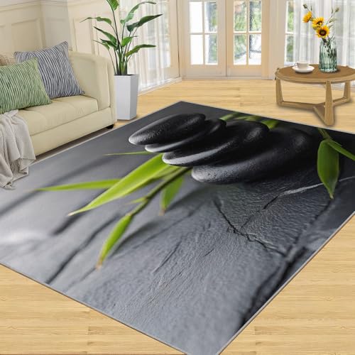 Zen Stone Rugs for Living Room - 5x8 Area Rug, Yoga Meditation Rug, Traditional Oriental Washable Rugs for Bedroom, Non Slip & Low Pile, Soft Indoor Carpet & Home Decor - color: Yoga Meditation, size: 5' x 8' (60" x 95")