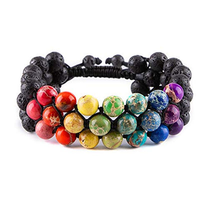 8mm Natural Lava Rock Stone Bracelets for Men, Healing Crystal Essential Oil Diffuser Beads Bracelet Chakra Yoga Energy Anxiety Gemstone Bracelet - color: Lava Rock + Agate