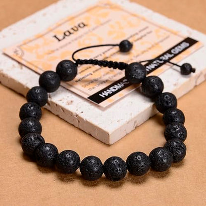 MASSIVE BEADS Handmade Yoga Natural Stone Crystal Healing Power Energy Gifts for Unisex Adult Bracelet Macrame Adjustable - color: Black Lava(Calm), size: 10mm
