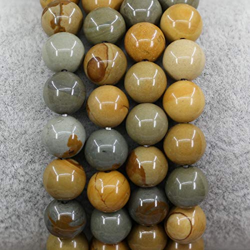 Keleny Gem Semi Precious Gemstones 8mm Round Beads Crystal Stretch Bracelets 7 Inch Unisex - color: Yellow Owyhee Picture Jasper