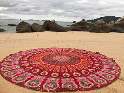 raajsee Tapestry Wall Mandala (RED, ROUND 70 INCHES) - color: RED