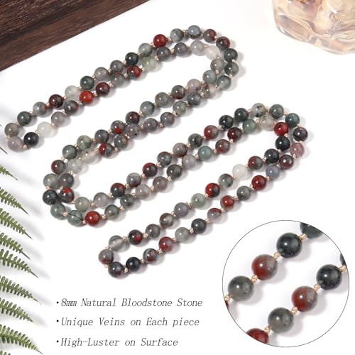Beaded Necklace Hand Knotted for Woman - color: Bloodstone