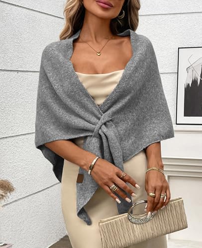 Women's Pashmina Shawl Wraps for Evening Dresses Wedding Bridal Open Front Poncho Cape Soft Large Scarf - color: Light Grey