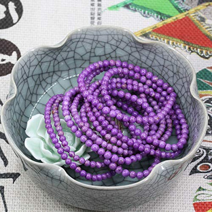 Keleny Gem Semi Precious Gemstones 4mm Round Beads Crystal Stretch Bracelet 7 Inch Unisex - color: Purple Lavendar Phosphosiderite Lepidolite