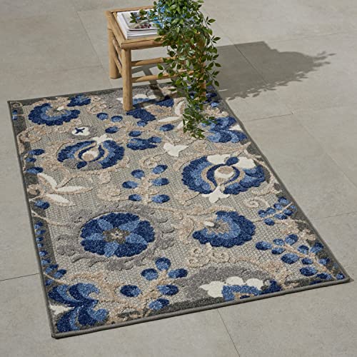 Nourison Home Aloha Natural Blue 2'8" x 4' Area Rug - Easy Clean, Non Shedding, Bed Room, Living Room, Dining Room, Kitchen (3' x 4') - color: Natural Blue, size: 2'8" x 4' (Rectangular)