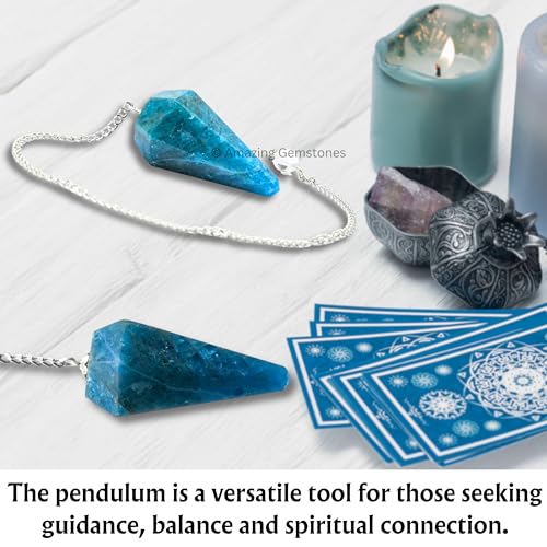 Amazing Gemstone Apatite Crystal Pendulum for Divination, Certified Dowsing Crystals, Healing Stones for Chakra Balancing, Meditation, Enhance Reiki Spiritual Growth Includes Healing Crystals, Stones - color: Apatite