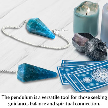 Amazing Gemstone Apatite Crystal Pendulum for Divination, Certified Dowsing Crystals, Healing Stones for Chakra Balancing, Meditation, Enhance Reiki Spiritual Growth Includes Healing Crystals, Stones - color: Apatite