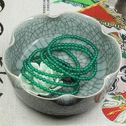 Keleny 4mm Natural Round Beads Gemstones Rock Crystal Stretch Bracelet 7 Inch Unisex - color: Dyed Green Agate