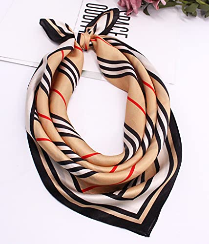 ANDANTINO 100% Mulberry Silk Scarf -21” Lightweight Square Neckerchief – Breathable Digital Printed Scarves with Gift Packed - color: Khaki