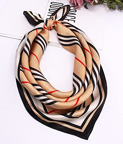 ANDANTINO 100% Mulberry Silk Scarf -21” Lightweight Square Neckerchief – Breathable Digital Printed Scarves with Gift Packed - color: Khaki