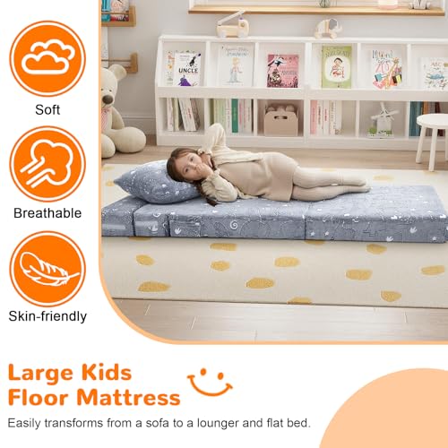 MeMoreCool Kids Floor Mattress Glow in The Dark, Convertible Sofa Couch, Folding Futon Chair Bed for Kids Playroom (Glowing Dinosaur) - color: Dinosaur