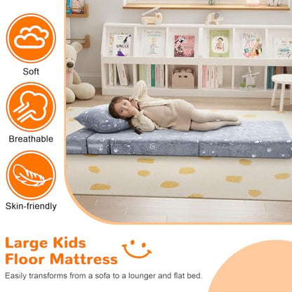MeMoreCool Kids Floor Mattress Glow in The Dark, Convertible Sofa Couch, Folding Futon Chair Bed for Kids Playroom (Glowing Dinosaur) - color: Dinosaur