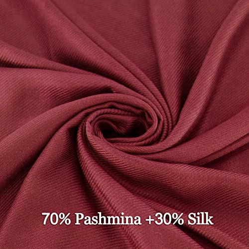 Soft Silky Pashmina Shawl Wraps Solid Colors Scarf for Wedding Evening Dresses - color: N-burgundy