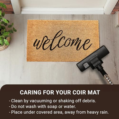 Coco Coir Door Mat with Heavy Duty Backing, Welcome Doormat (17" x 30"), Doormat Entrance (Welcome3) - color: Welcome3